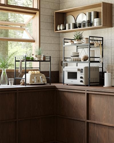 Uitbreidbaar magnetronrek met 2 niveaus, rek boven magnetron, magnetronstandaard voor aanrechtblad, staand keukenrek voor oven/koffiezetapparaat