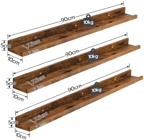 Wandplanken, zwevende planken, wandrek 3-delige set, 90 cm hangplanken met opstaande randen, planken voor badkamer, slaapkamer, keuken, kantoor, woonkamer