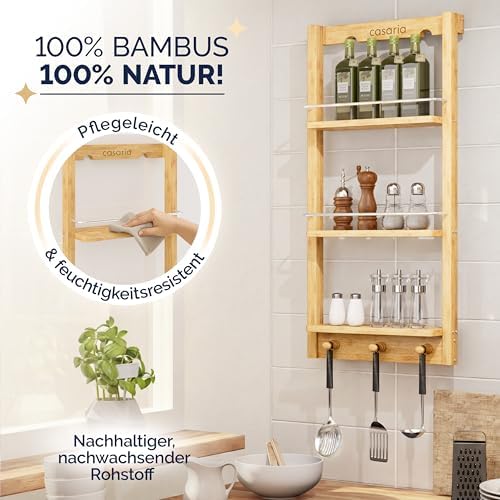 Doucherek om op te hangen, 3 planken, 3 haken, 70 x 29 x 10 cm, doucherek, hangend badkamerrek, bamboe hangrek voor douche, badkamer, keuken