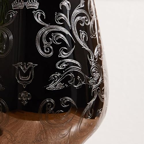 Roestvrijstalen wijnglazen, set van 2 zwarte wijnglazen, met gedetailleerde en barokke gravures, wijnglas in koninklijke stijl, 17 ounce, met de hand afwassen