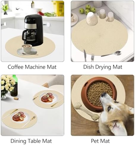 Ronde placemats, set van 6, wasbaar, 34 cm, hittebestendige placemats, onderleggers voor in de keuken, diner (beige)