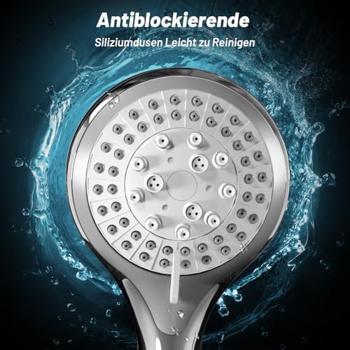 Douchekop, waterbesparend, regendouchekop met 5 straalsoorten, hogedruk-handdouche met anti-verstoppingssiliconenmondstuk, chroom