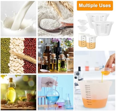 Set van 6 siliconen maatbekers – 500 ml/250 ml/100 ml/10 ml herbruikbare maatbekers met schaalverdeling – Mengbekers van epoxyhars voor doe-het-zelvers, hobbyisten, laboratoria en keukens