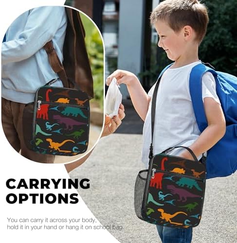 Dinosaurus-koeltas voor kinderen, kleine koeltas „Vulkaan“ voor jongens en meisjes, waterdichte lunchtas voor picknick en school, zwart, dinosaurus