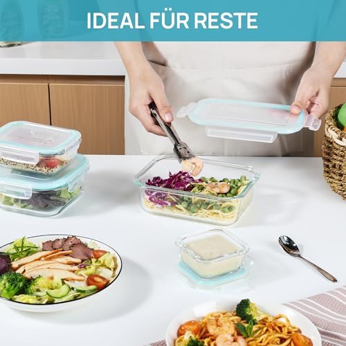 8 glazen potten met deksel, glazen potten voor het bewaren van voedsel met deksel, voorraadpotten voor voedsel, magnetronbestendig, BPA-vrij (groen)