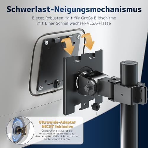 Monitorbeugel voor 2 monitoren boven elkaar voor 17–49 inch platte en gebogen schermen, verticale monitorbeugel, 2 monitoren, in hoogte verstelbaar met 20 kg per arm, VESA 75/100 mm, zwart
