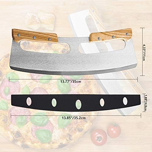 Pizzames, pizzasnijder, roestvrij staal 35 cm met houten handvat, beschermhoes, snel en gelijkmatig snijden, professioneel pizzames