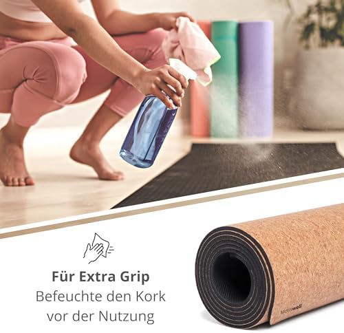 Premium kurken yogamat (4 mm dik) – antislip fitnessmat met hulplijnen – pilatesmat + yogatas