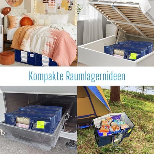 Set van 4 XXL-verhuistassen (87 liter) met venster, opvouwbare opbergtas, stevige handvatten en ritssluiting, alternatief voor verhuisdozen voor kleding, blauw