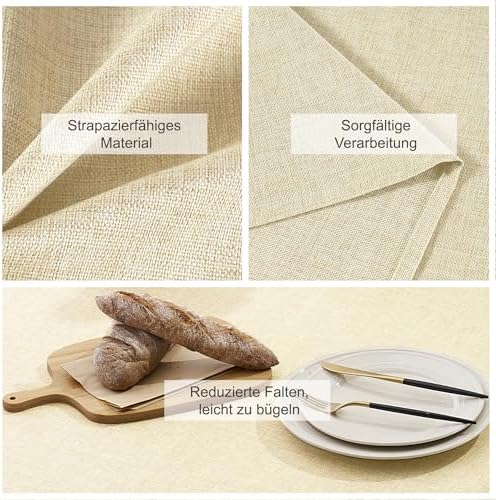 Tafelloper, waterafstotend, linnenlook, vlekbestendig, wasbaar, tuintafelkleed, tafelkleed voor buiten, voor eettafel, naturelbeige, 30 x 10