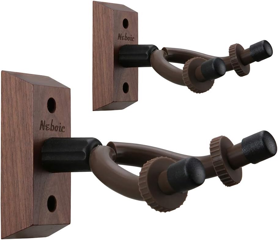 Gitaarhouders voor aan de muur, 2 stuks, houten gitaarhouders voor aan de muur, gitaarhaken van zwart walnotenhout, gitaarhangers voor klassieke gitaar, elektrische gitaar, basgitaar,