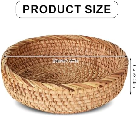 Rond rotan dienblad, handgevlochten decoratief dienblad, ronde fruitschalen van natuurlijk rotan, gevlochten opbergmand voor fruit, brood, koekjes, snoep, sp