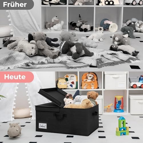 Opbergbox met stoffen deksel, 1 stuks opvouwbare opbergbox met deksel, stoffen opbergbox voor in de kast, extra groot, zwarte opbergmand met deksel voor kleding