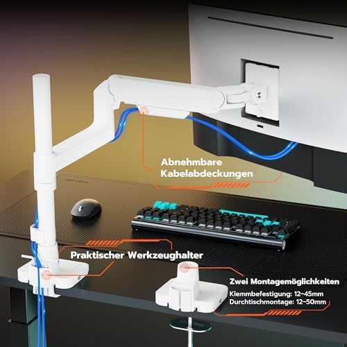 Monitorbeugel met USB A/C, monitorarm voor 17–49 inch platte, gebogen schermen, in hoogte verstelbare schermbeugel, tafelbeugel, draagvermogen max. 20