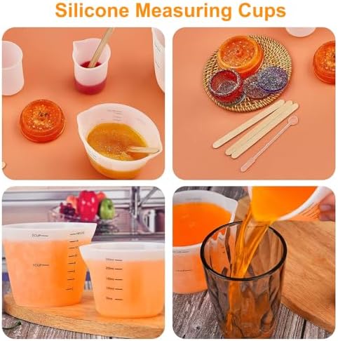 Set van 6 siliconen maatbekers – 500 ml/250 ml/100 ml/10 ml herbruikbare maatbekers met schaalverdeling – Mengbekers van epoxyhars voor doe-het-zelvers, hobbyisten, laboratoria en keukens
