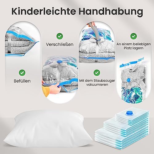 Vacuümzakken voor kleding, set van 20, 3 maten, vacuümzakken voor stofzuigers, herbruikbaar, 100% luchtdicht & robuust, compressiezakken voor op reis, kledingzakken, opberging