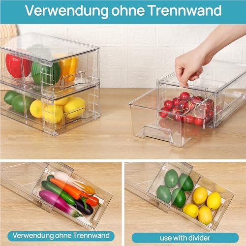4-delige stapelbare opberglades, doorzichtige acryl lade-organizers met handgrepen, opbergorganizers voor koelkast, badkamer, kast, voorraadkast