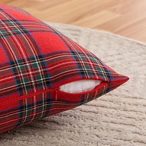 Set van 2 Schotse sierkussenhoezen, kussenhoezen met rood tartanruitpatroon en verborgen ritssluiting, voor bank, slaapkamer, woonkamer, auto, 45 x 45 cm, grote Te