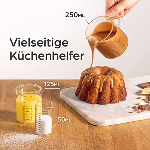Set glazen maatbekers met schenktuit, 50 ml, 125 ml, 250 ml, nauwkeurige schaalverdeling, stapelbaar, hittebestendig en magnetronbestendig