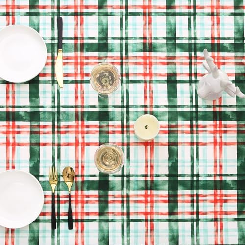Kersttafelkleed, afneembaar tafelkleed, keukendecoratie, tafelkleed met Vichy-ruitjespatroon, waterbestendig tafelkleed voor de eetkamer, kersttafelkleed S