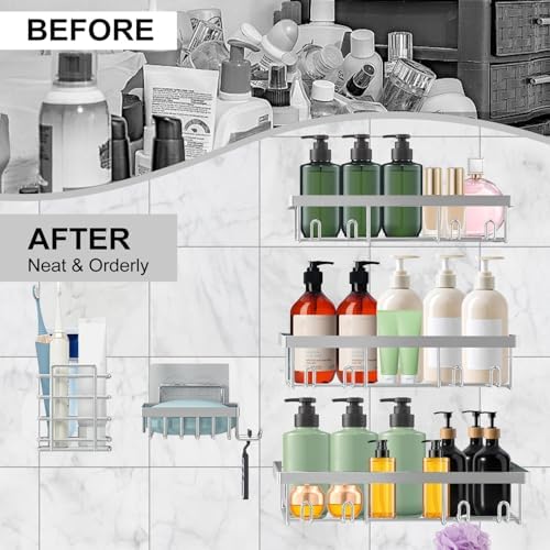 Doucherek zonder boren: roestvrij, shampoohouder, badkamerorganizer, zelfklevend, tot 15 kg, douchemand & rek voor bad en shampoo,