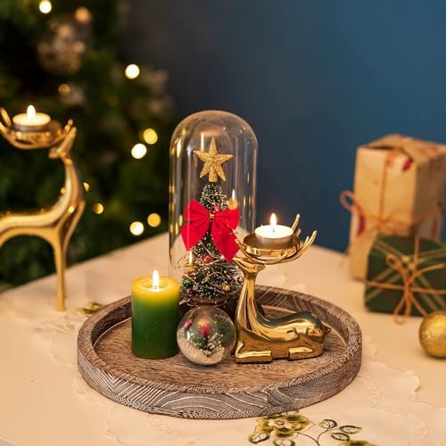 Rond houten dienblad, houten dienblad decoratie – 30 cm kaarsenplateau in landhuisstijl, decoratief dienblad, rustieke tafeldecoratie, salontafel, kandelaar