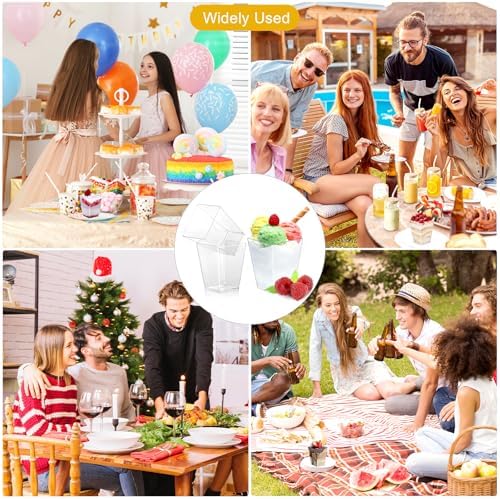 50 stuks herbruikbare dessertglazen met deksel, 160 ml dessertschaaltjes, vierkante dessertbekers met deksel, dessertbekers voor pudding, mousse-party