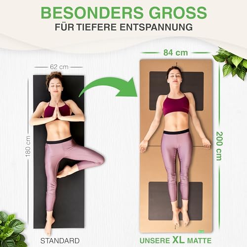 Yogamat Kurk XXL [50 % meer oppervlakte] met natuurrubber | antislip yogamat | duurzame yogamatten | fitnessmat met antislipzones | incl.