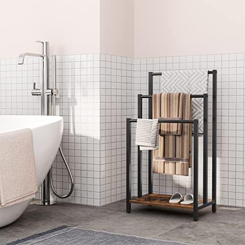 Handdoekhouder, vrijstaande handdoekstandaard voor de badkamer, handdoekladder met 3 stangen voor badhanddoeken, kleding, dekens, kranten, ruimtebesparend, Ind