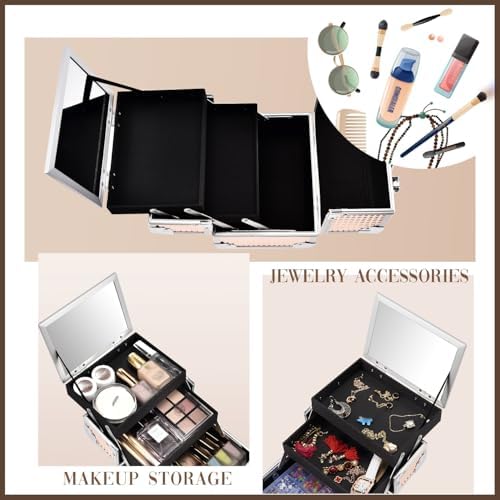 Cosmetica-box, make-uptasje, cosmetica-tasje, etui met meerdere vakken, roségoud