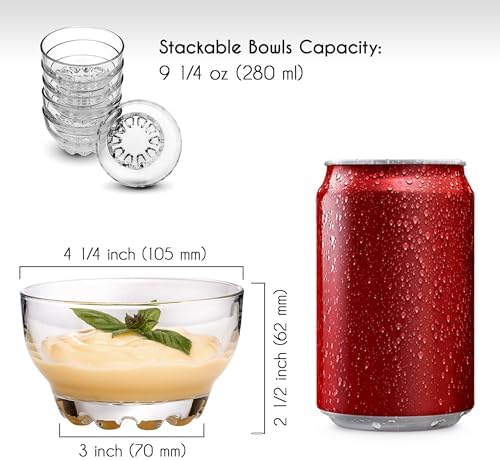Luxe glazen dessertschaaltjes, set van 6 ijscoupes, 100% loodvrije glazen schaaltjes, dessertbekers, dessertglazen, puddingschaaltjes, glazen dipschaaltjes, S