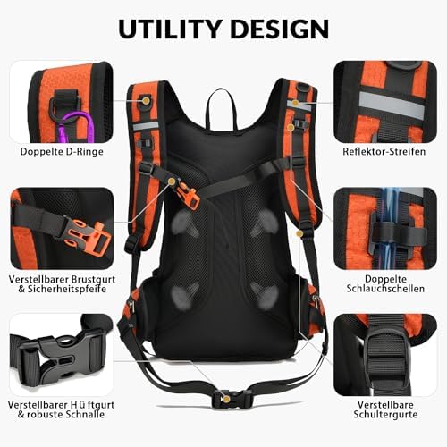 Fietsrugzak, lichte skirugzak, kleine wandelrugzak, MTB, fietsrugzak, 15 liter, multifunctionele hardlooprugzak voor dames en heren