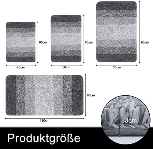 Zacht badkamertapijt 60 x 120 cm, antislip, wasbare badmat, zachte badmat met hoge pool, absorberende badmat van microvezel, douchemat (grijs)