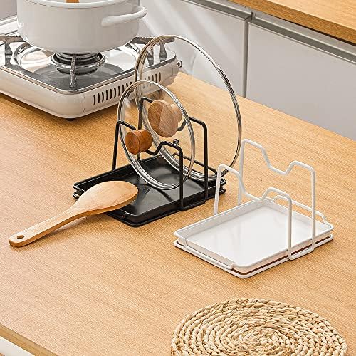Pannendekselhouder, 2-laags pannendekselorganizer, multifunctioneel opbergrek voor deksels en lepels met opvangbak voor pannendeksels, spatels, lepels en snijplanken