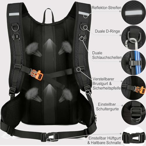 Fietsrugzak, lichte skirugzak, kleine wandelrugzak, MTB-fietsrugzakken, 15 l, multifunctionele hardlooprugzak voor dames en heren