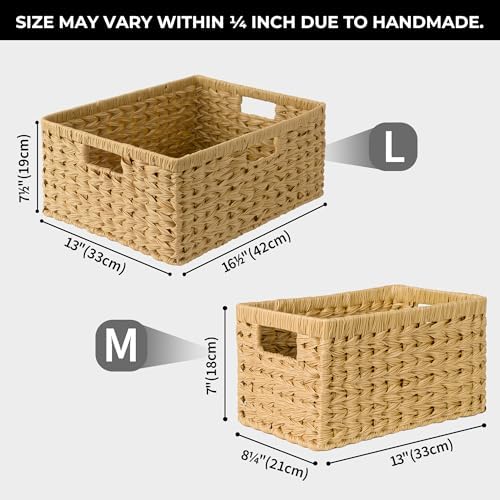 Opbergmand, set van 2, grote gevlochten mand, rieten mand voor de badkamer, mand voor planken, waterdichte manden, gevlochten plankmanden met