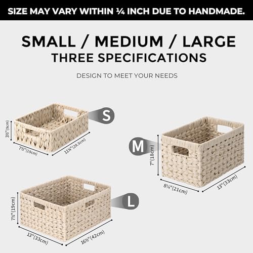 Opbergmand, set van 2 manden, grote gevlochten mand voor de badkamer, witte mand voor planken, waterbestendige manden, gevlochten plankmanden met handvatten, Beaut