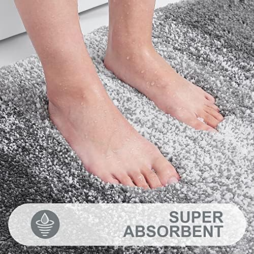 Zacht badkamertapijt 60 x 120 cm, antislip, wasbare badmat, zachte badmat met hoge pool, absorberende badmat van microvezel, douchemat (grijs)