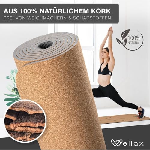 Yogamat – 100% natuurlijke yogamat, antislip [185 x 66 x 0,6 cm] – Extra dik & vrij van schadelijke stoffen – Sportmat incl. handige draagriem