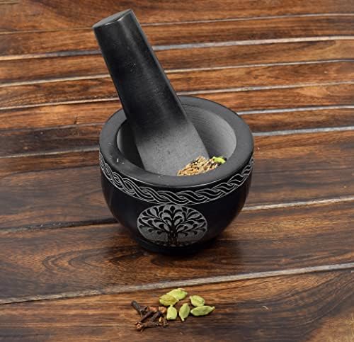 Vijgenboom-vijzel en stamper van natuursteen, diameter 9,5 x 7 cm, stamper 5 x 1,5 inch