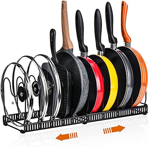 Pannenhouder voor lade, uitbreidbare pannenorganizer, dekselhouder met 10 verstelbare scheidingswanden, perfect voor potten en deksels, zwart