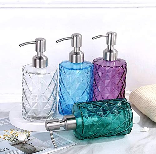 Zeepdispenser Navulbare vloeibare zeepdispenser van glas en roestvrij staal, spuitmond voor afwasmiddel, shampoo, lotion, badkamerblad, keuken