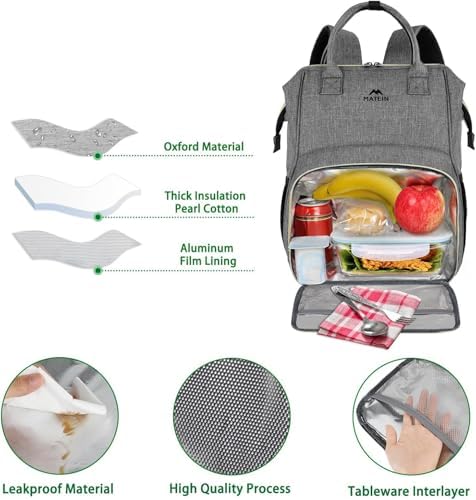 Laptop-lunchrugzak, 17-inch picknickrugzak voor dames en heren met geïsoleerd koelvak, waterdichte lunchkoeltas voor heren, zakelijk, Wor