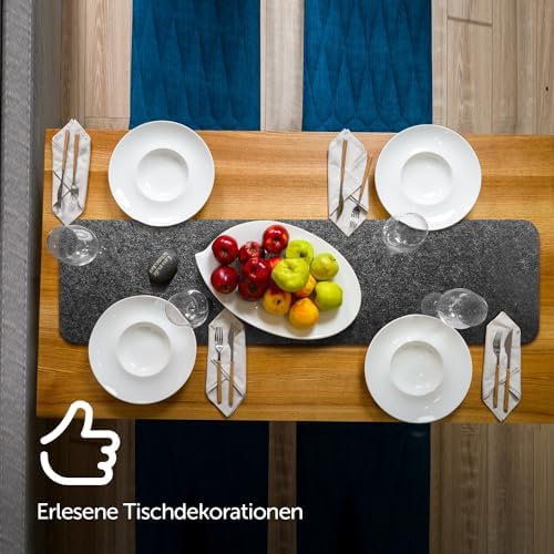 Vilt tafelloper, 100 x 30 cm, moderne tafelloper, wasbaar, Scandinavische vilt tafelloper met leren label, tafelloper, donkergrijs