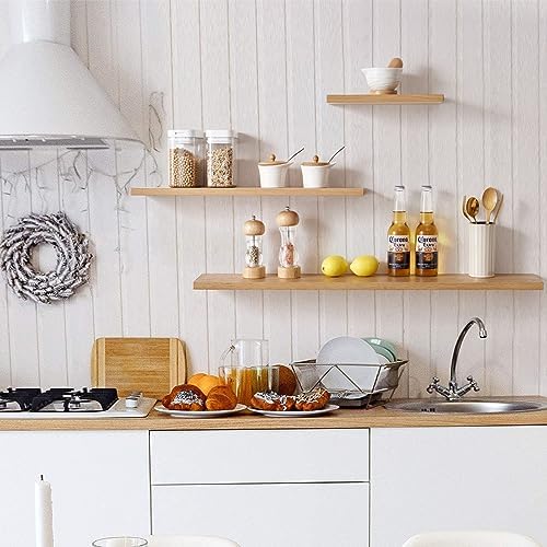 Gieanoo zwevend houten rek, wandrek eiken 60 cm plank eiken wandrek kruidenrek plank voor badkamer, slaapkamer, woonkamer, keuken, Off