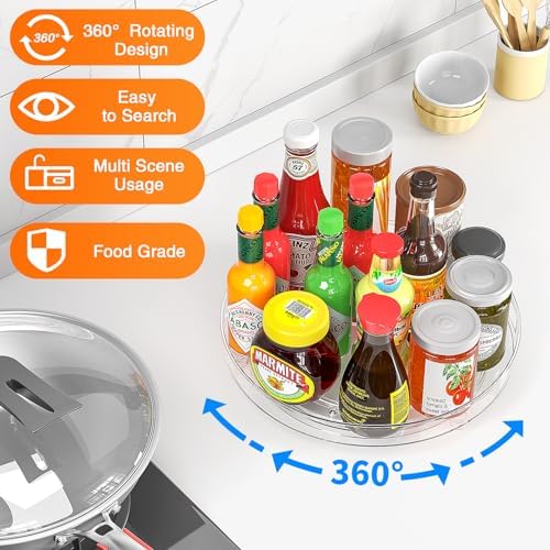 Set van 2 draaibare koelkastorganizers, 360° draaibaar kruidenrek, 24 cm draaibare keukenrek, draaibaar rek voor kruiden, flessen, cosmetica