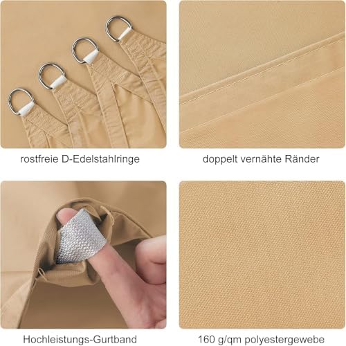 Zonnescherm, waterdicht, driehoekig, 3 x 3 x 3 m, zonwering, waterafstotend, hoogwaardig PES-polyester met UV-bescherming voor balkon, tuin, terras, San