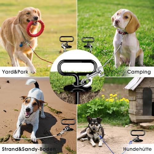 Grondanker voor middelgrote tot grote honden tot 12 kg, 12 mm ankerblok voor honden, groot, spiraalmes, hondenpaal voor tuin, strand, gazon, buiten (zwart)