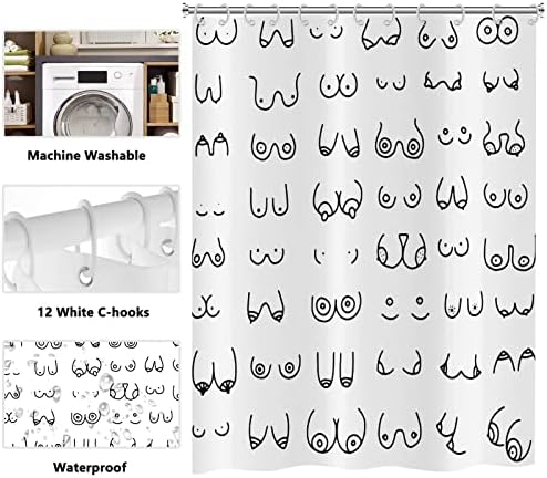 Douchegordijn zwart-wit 180 x 180 cm, modern, eenvoudig, grappig, zwart-witte graffitilijnen, wasbare stof, douchegordijnen voor de badkamer, polyester textiel, waterdicht