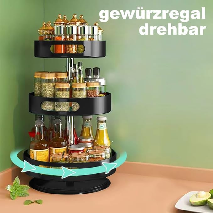 Kruidenrek, draaibaar, draaiplateau, organizer, draaibaar kruidenrek, koolstofstaal, keukenorganizer, in hoogte verstelbaar, kruidenrek voor kruidenpotjes, cosmetica, schoonmaakmiddelen